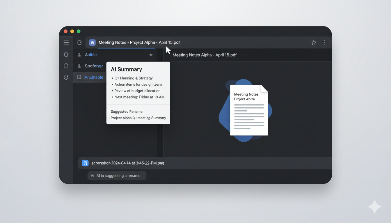 A mockup of a smart browser interface showing an AI-powered tab summary feature in action.