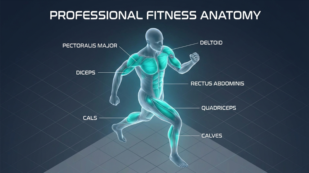 Human anatomy silhouette with major muscle groups highlighted