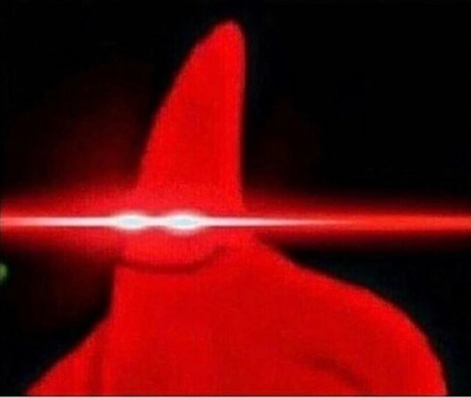 Red laser eyes meme template showing powerful glowing red laser beams effect