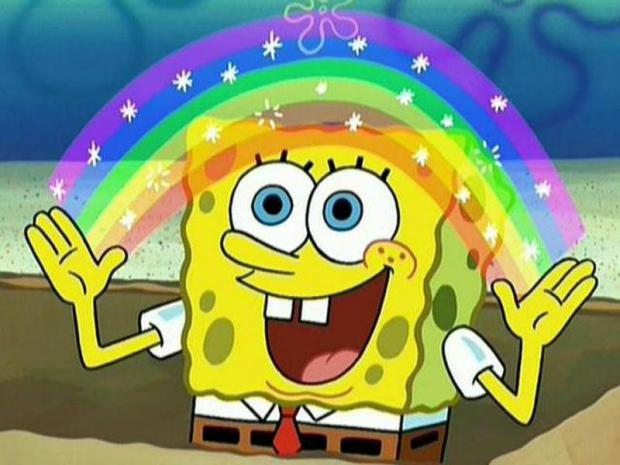 SpongeBob SquarePants creating a rainbow with his hands - Imagination meme template